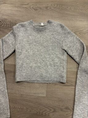 Garage Heather Gray Cropped Crewneck Sweater